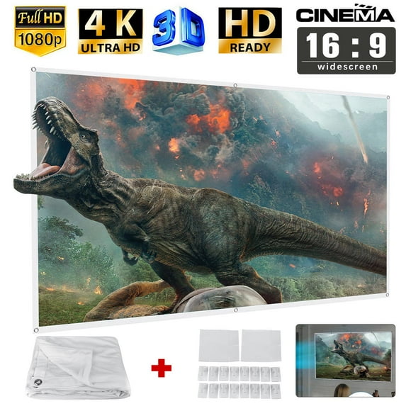 60/72/84/100/120/150" Projector Screen,16:9 Portable Indoor Outdoor Projection Movie Screen Foldable Wall Mounted with Peel and Hooks