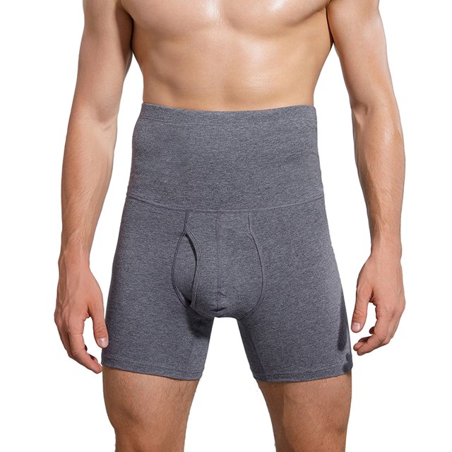 High-Waisted Compression Boxer Briefs for Men - Tummy Control, Open Fly, Breathable Cotton Fabric, Comfortable Fit, Shapewear Un Dark Grey 6XL