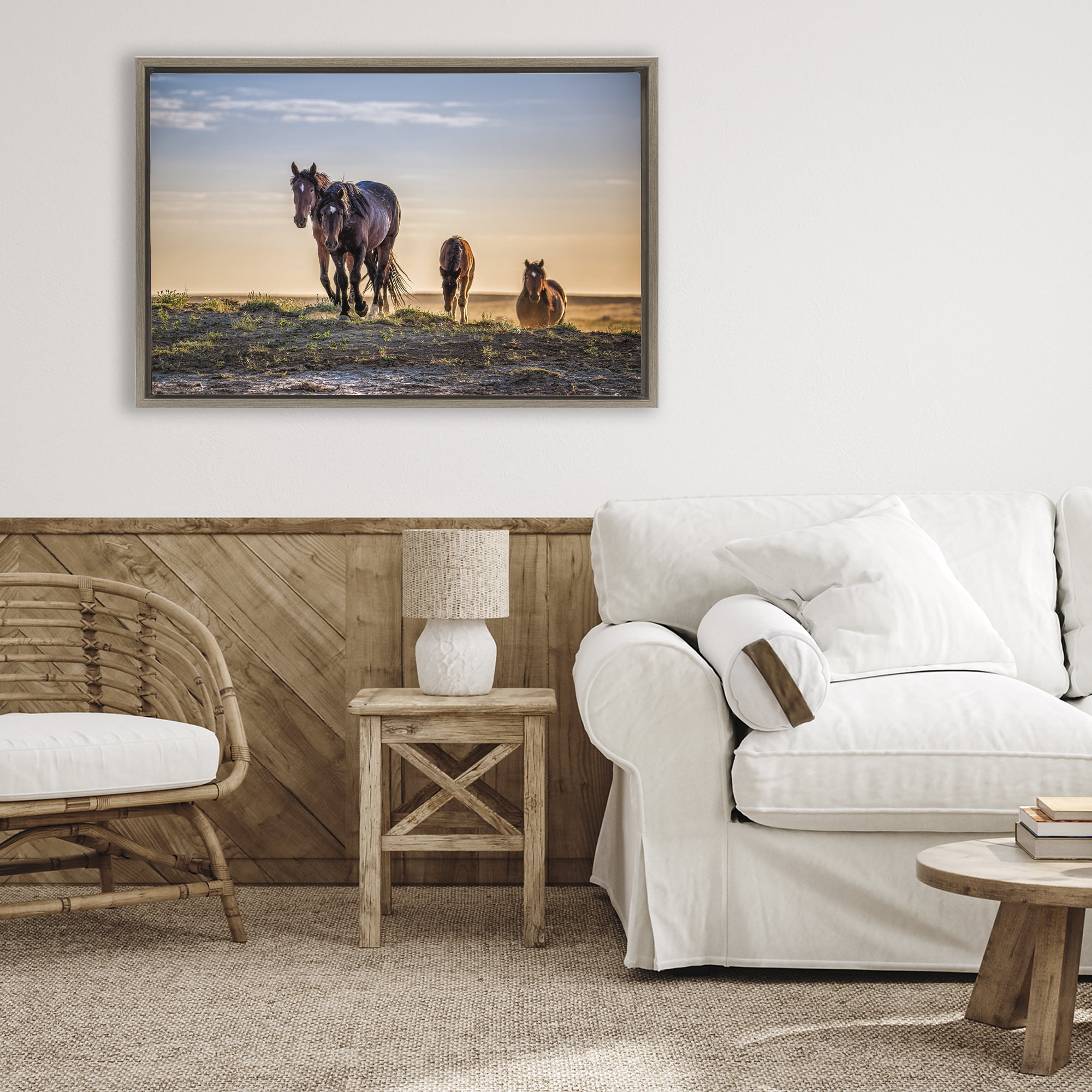 Stupell Industries Horses Coming Home Brown Framed Floater Canvas Wall Art, design by Tim West