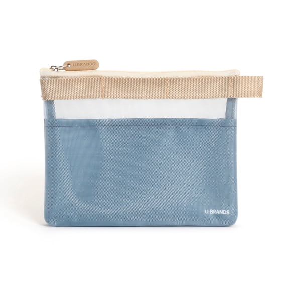 U Brands Mesh Travel Pouch, 5.75" x 7", Slate Blue/Khaki