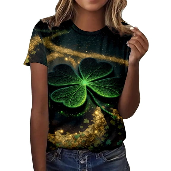 Tees Tops For Women T-Shirts St. Patrick’s Day Short Sleeve Graphic Printed Basic Crew Neck Layer Clothes Green