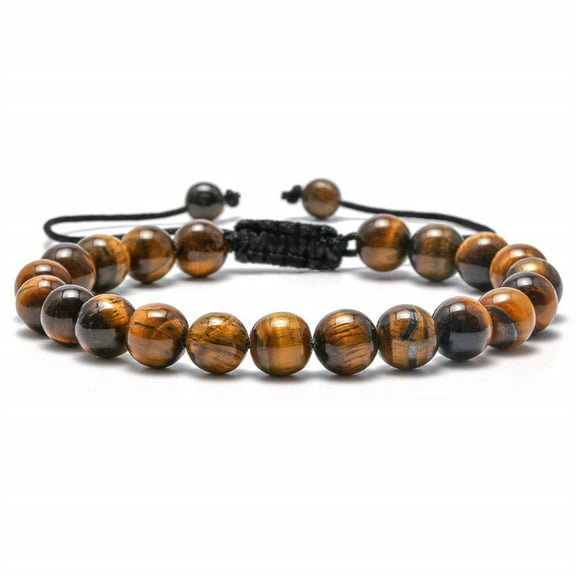 Turandoss 8mm Tiger Eye Natural Stone for Men Black Lava Rock Beaded Anxiety Relief Rope Bracelets for Men Adjustable Unique Jewelry Mothers Day Birthday Gifts for Men Husband