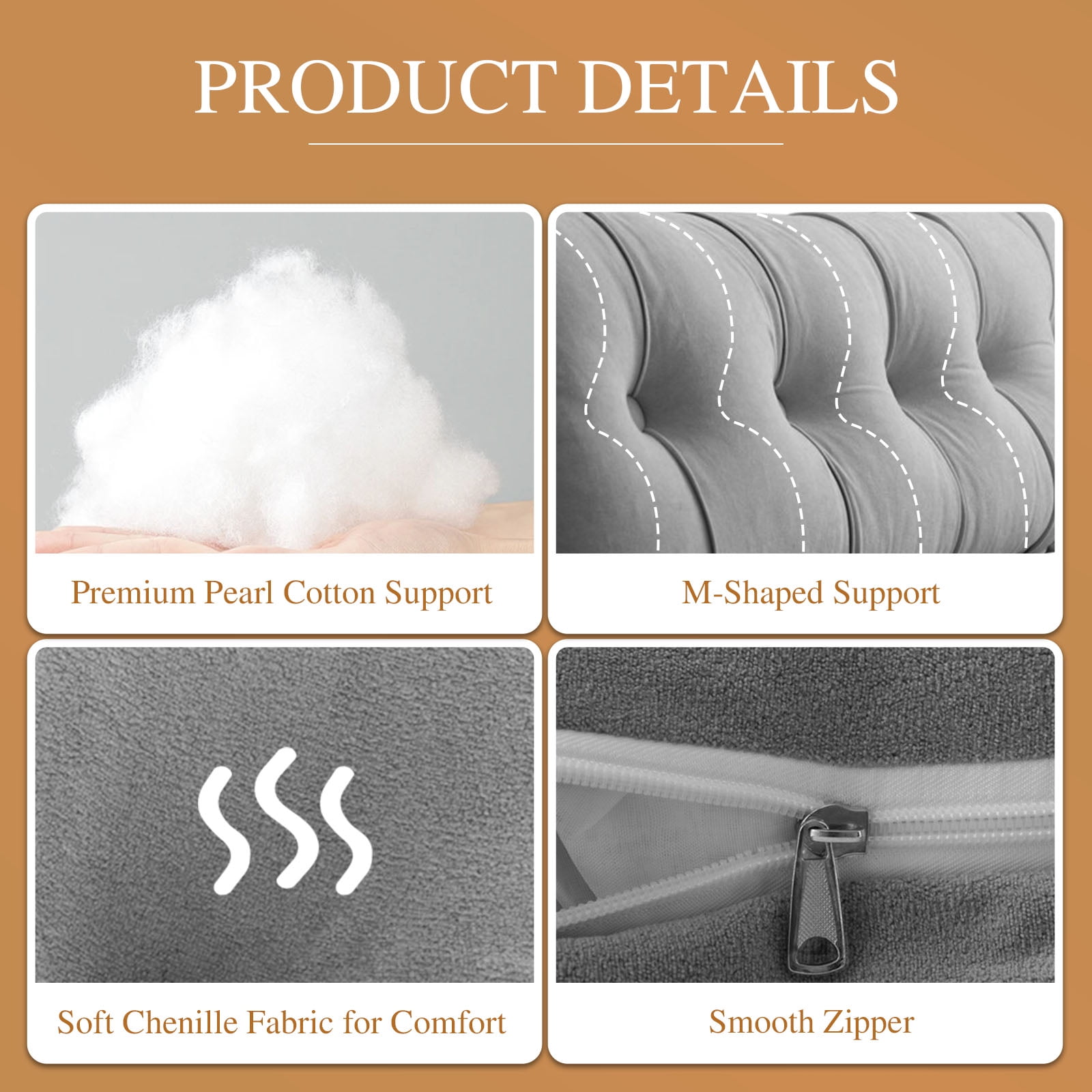 Lovote Headboard Pillow Wedge Pillow Bed Gap Filler Body Positioner Backrest Reading Bolster - Premium Chenille Fabric, Pearl Cotton Filling, Removable Cover (40" x 17.7" x 5.9", Gray)