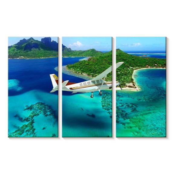 Elephant Stock Travel Aircraft Wall Art - Horizontal Multi Panel Canvas - Living Room Wall Decor - Transportation Multi Panel - Green And Turquoise Decor - 23" x 14"