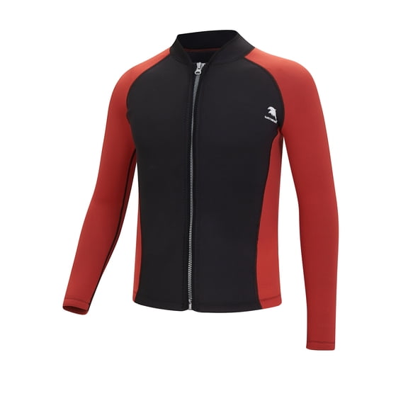 inhzoy Thermal Wetsuit Jacket for Men Neoprene Long Sleeve Swim Top Scuba Kayaking Cold Water Black&Red 3XL