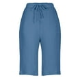 thumbnail image 4 of Xudanell Shorts For Women Knee Length Cotton Linen Wide Leg High Waisted Beach Summer Pants Casual Vacation Short Pant(Blue,XXXL), 4 of 7