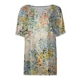 thumbnail image 4 of GEWSEY Summer Floral Print Boho Blouses for Women Casual Loose Fit Top Front Button V Neck Tee with Slit Short Sleeves (Beige, L), 4 of 5