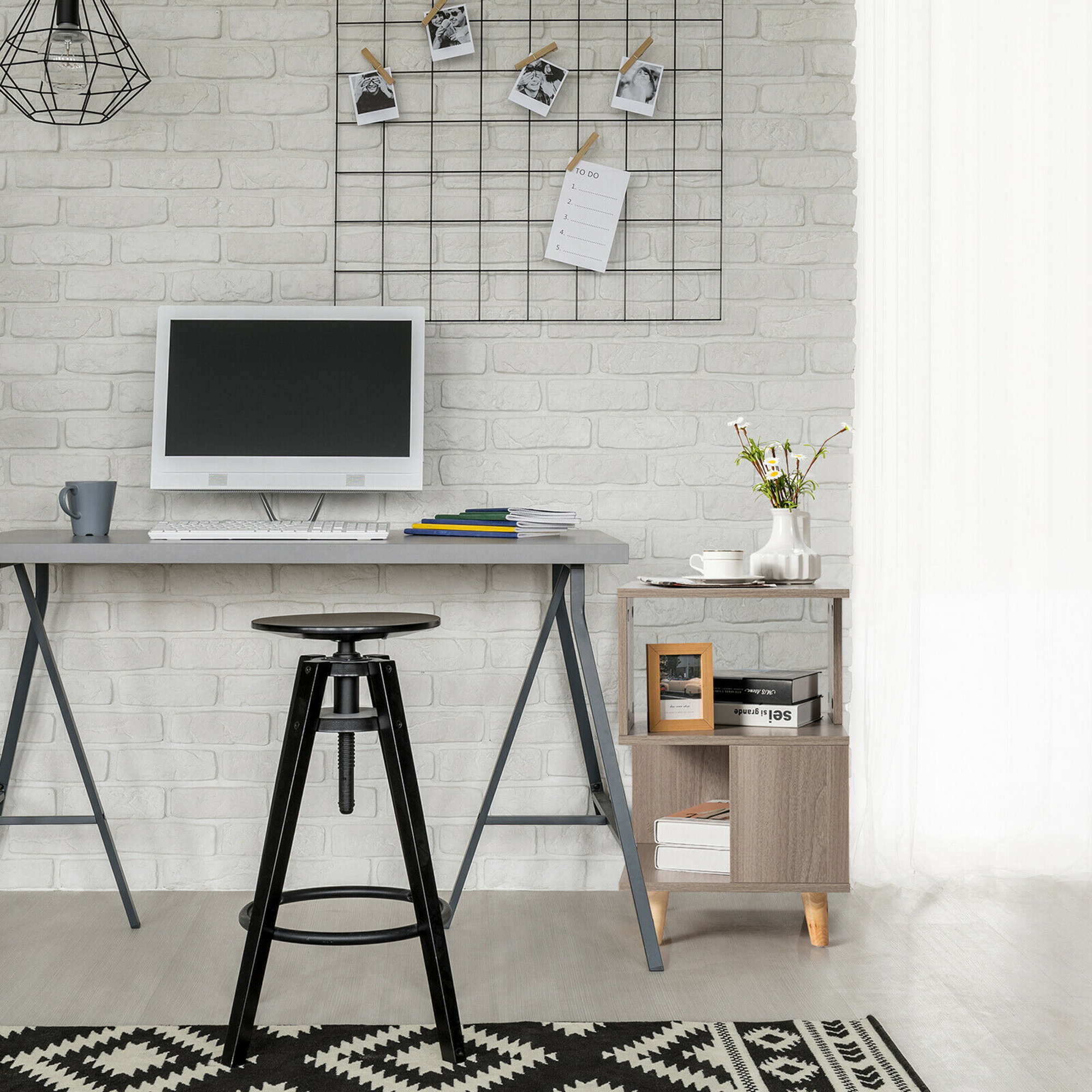 Gymax 2-Pieces Nightstand Set Wood Legs Storage Shelf Modern Side End Table Grey