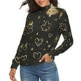 thumbnail image 2 of Line Heart Christmas Women's Turtleneck Sweater Long Sleeve Ribbed Fitted Turtle Neck Casual Fall Winter Collection Top 2XL, 2 of 4