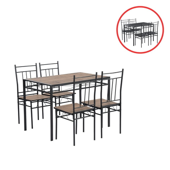 Homy Casa Kitchen Dining Room Table Sets for 4, 5 Piece Rectangular Breakfast Nook, Dinette with Chairs, Retro Brown