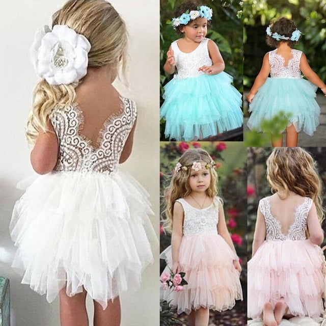 Robe en Dentelle pour Tout-Petits Filles Bébé Fête Mariage Demoiselle d'Honneur Tutu Tenues 1-5 Ans