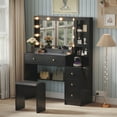 thumbnail image 3 of UGTOO 35.4" Modern Makeup Vanity Set with LED Lights & Charging Hub - Black/Wood Dressing Table, 5 Drawers, Stool, Convertible Desk for Small Spaces, 3 of 12