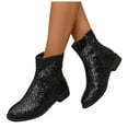 thumbnail image 3 of YOUYEDIAN Ankle Boots for Women Glitter Low Heel Short Boots Sequin Round Toe Shoes Party Bootie with Side Zipper Black, 3 of 6