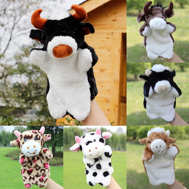 Cartoon Lovely Mini Plush Cow Ox Bull Animal Hand Puppet Kids Storytelling Toy