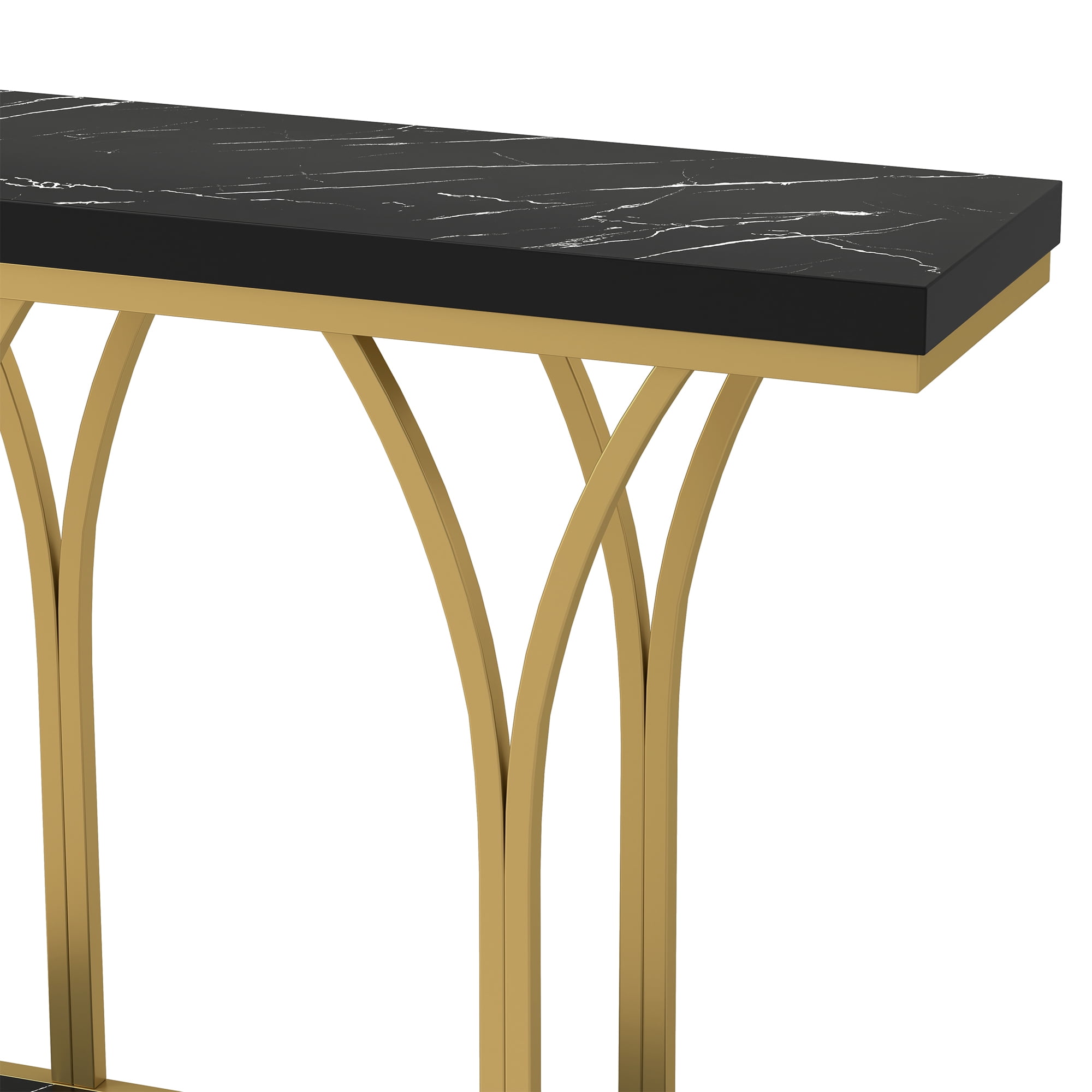 Uforic Modern Console Table with LED Lights, Faux Marble Entryway Side Table, Gold & Black