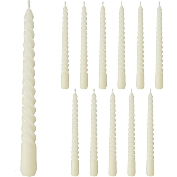 12-Piece Creamy White Twist Taper Candles with 4-Hour Burn Time, Paraffin Wax, 7.75 Inches (2 Boxed Sets of 6)