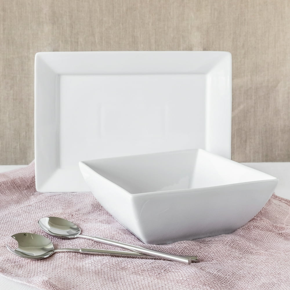 Better Homes & Gardens Square Bowl and Platter Set, White