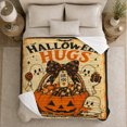 thumbnail image 5 of Halloween Hugs Pumpkin with Ghosts and Candy, Cheerful Vintage Style for Halloween Lovers, Cozy Sweet Treat Quote, Flannel Blanket for Playroom and Bedroom, Halloween Gift and Spooky Home Decor, 5 of 9