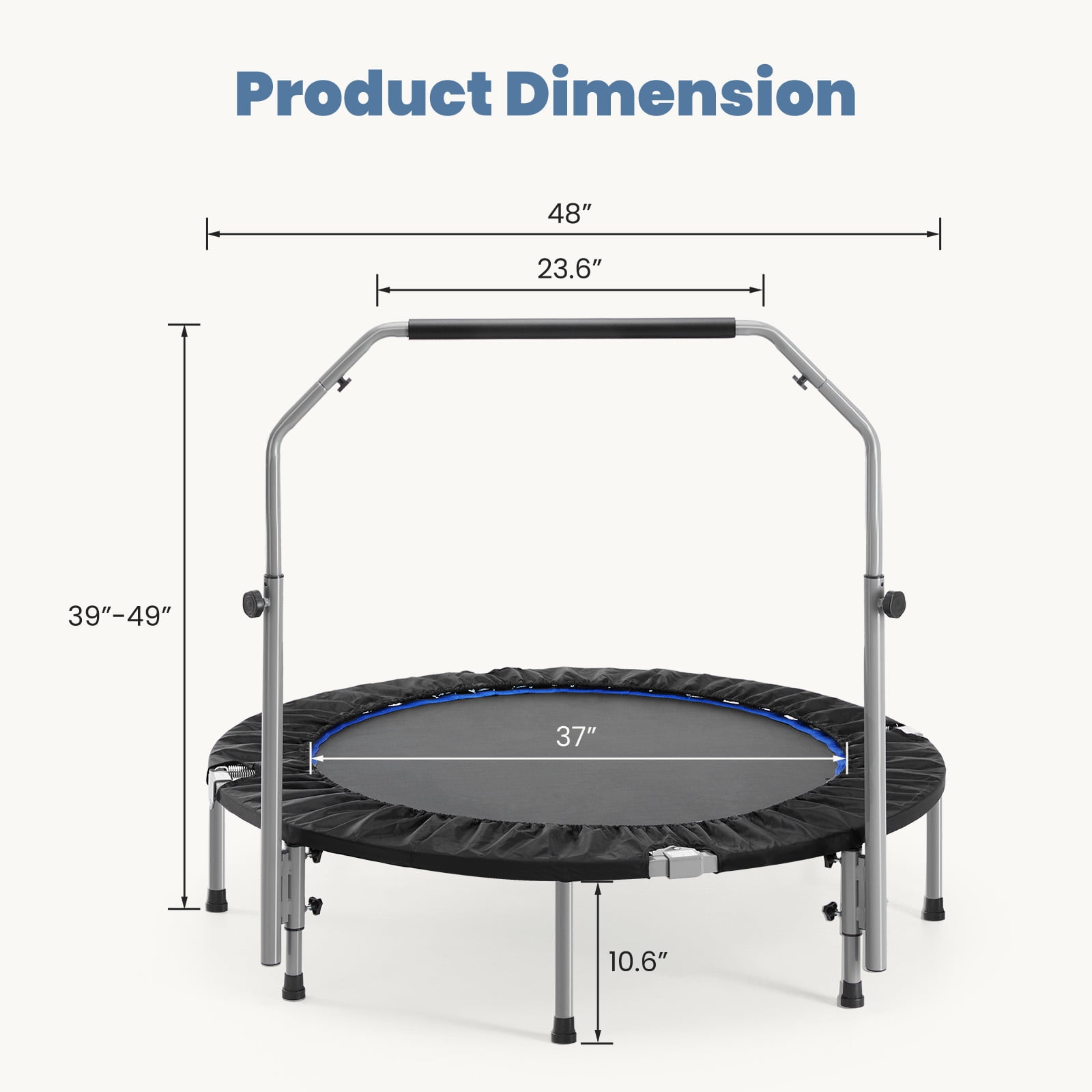 GIANNA 48" Collapsible Mini Trampoline, 330lbs Maximum Load Capacity, with Foam Handles, Exercise Trampoline Suitable for Adult Fitness, Kids, Indoor Outdoor, Blue