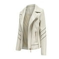 thumbnail image 3 of Scyoekwg Leather Jacket Womens Slim Leather Solid Stand Collar Zip Motorcycle Suit Coat Jacket Tops Trendy Tops Beige XXL, 3 of 7