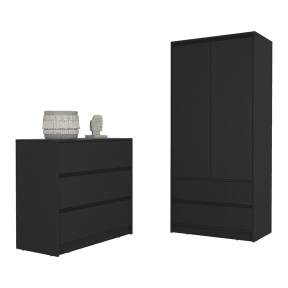 Miekor Furniture Lewes 2 Piece Bedroom Set, Dresser   Armoire, Black W4US0219