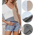 thumbnail image 4 of OwnShow Women's Summer Batwing Short Sleeve Sweater V Neck Lightweight Knit Color Block Pullover Tops, 4 of 9