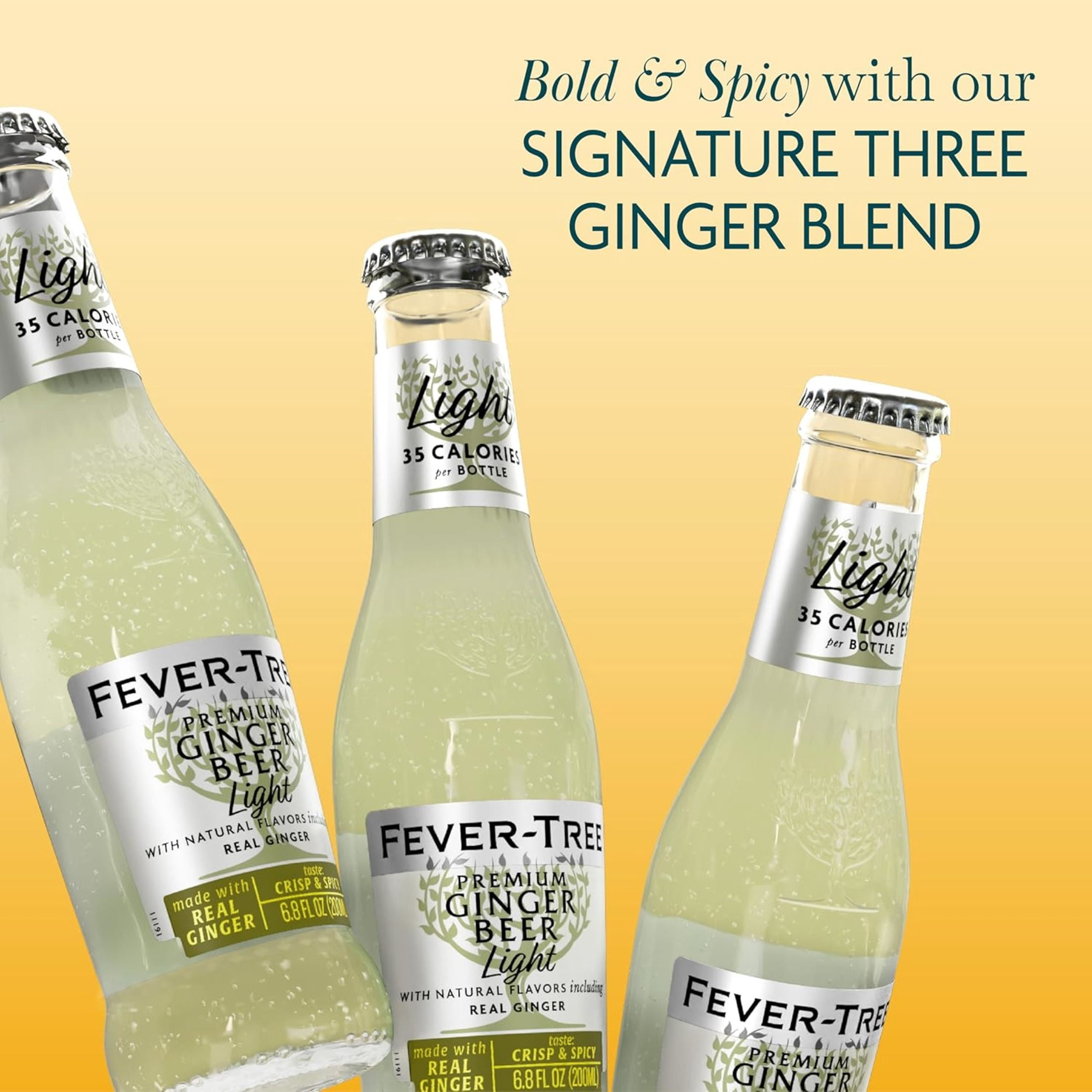 Fever-Tree Refreshingly Light Ginger Beer, 4 Pack, 200 ML Glass Bottles, 0% ABV