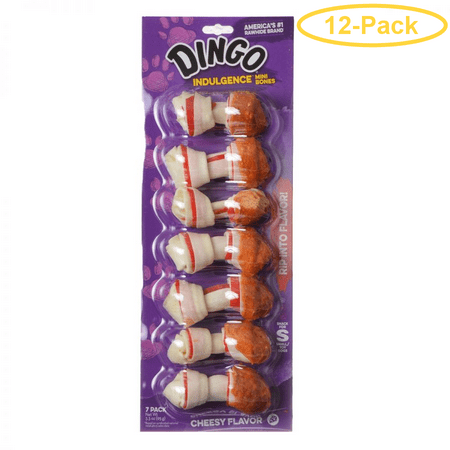 Dingo Indulgence Cheese Flavor Meat & Rawhide Chews (No China Sourced Ingredients) Mini - 7 Pack (2.5 Bones) - Pack of