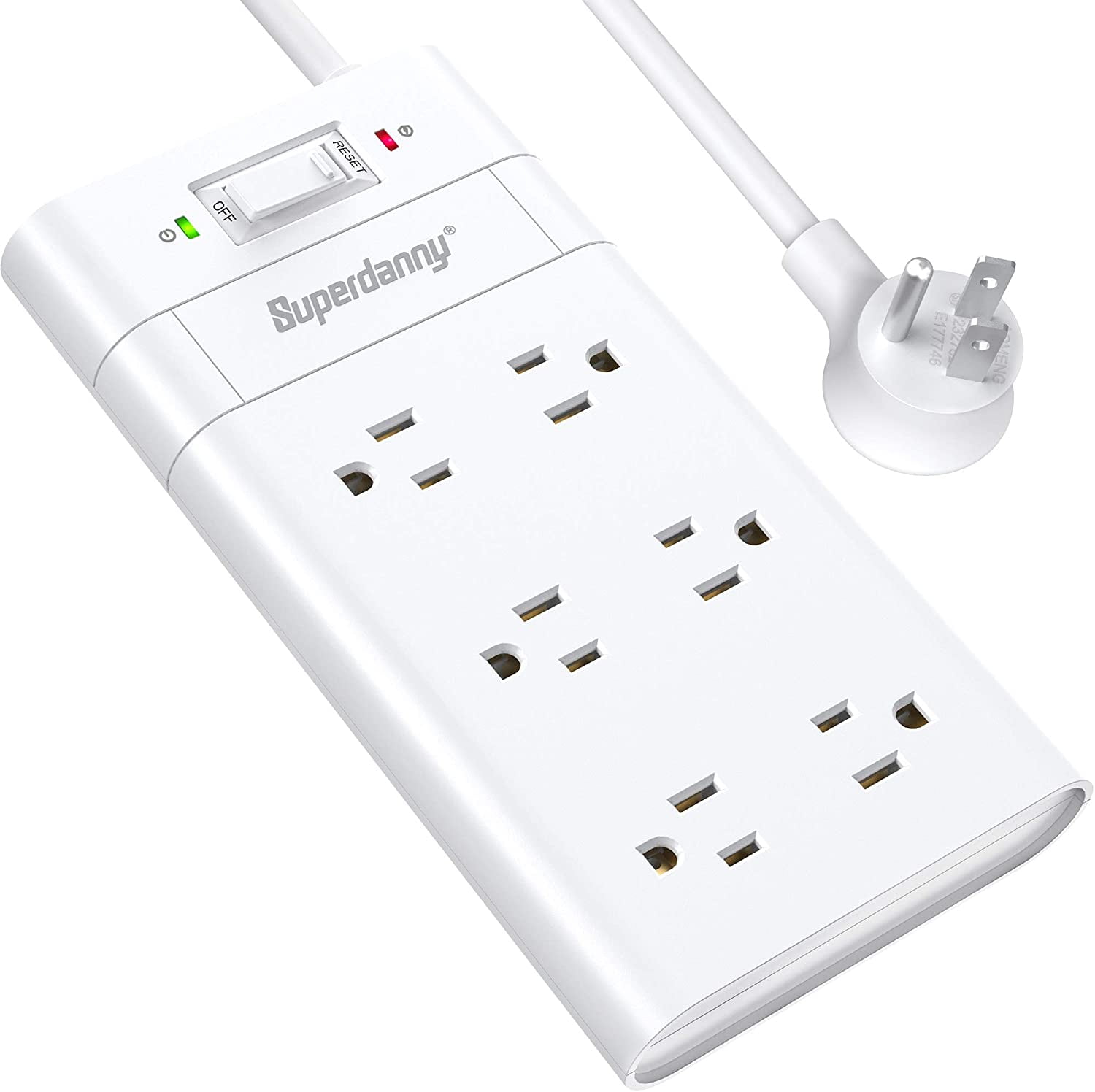Surge Protector Power Strip with 45°Angled Flat Plug, Wide Spaced