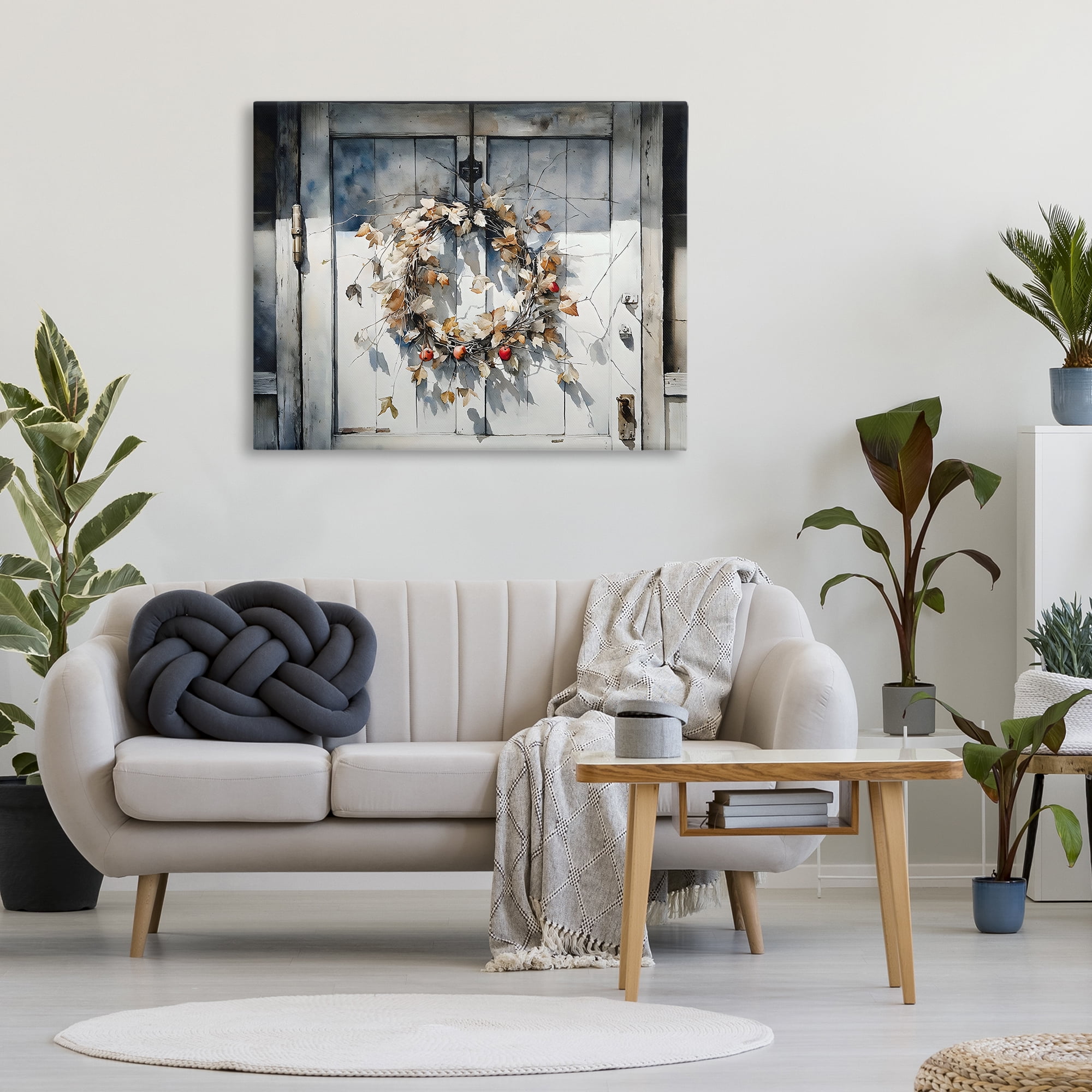 Stupell Industries Rustic Wreath on White Door Canvas Wall Art, design by Franklyn Gregory