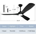 thumbnail image 4 of DingLiLighting 52" Modern Indoor Outdoor Ceiling Fan with Light LED Dimmable Remote,5-Speed Industrial Ceiling Fan for Patio Exterior House Porch livingroom bedroom, Black,3-Blade,Timing, 4 of 8
