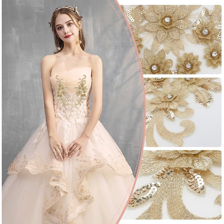 slim fit dress slacks I.H.F Studio Floral Mesh Lace Dress in Gold main image 1