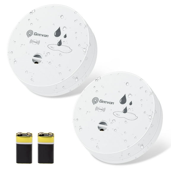 Geevon 2 Pack Water Leak Detectors for Home, 100dB Water Sensor Alarm Leak Detector for Basements, Bathrooms, Kitchens, Garages, Battery-Operated (Battery Included)