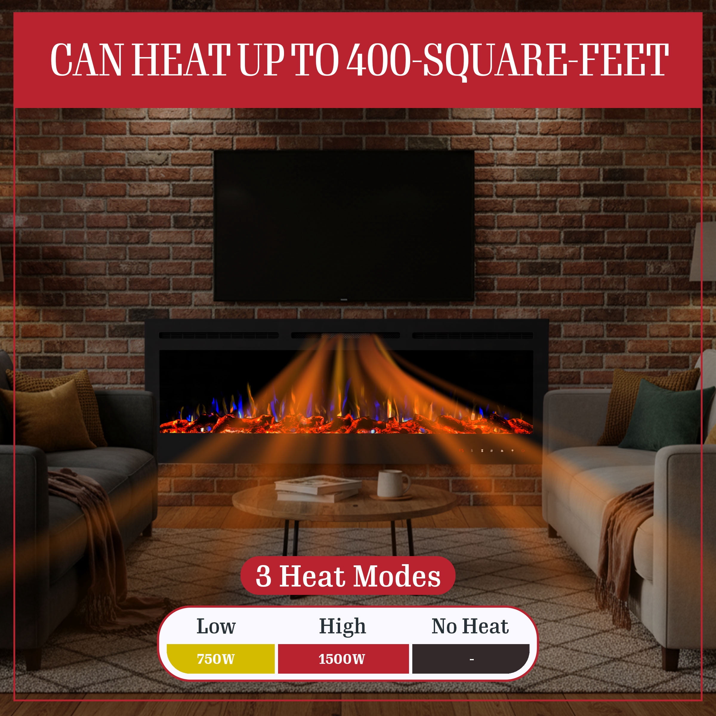 Somerset Home 72-inch Wall Mount Electric Fireplace with Remote Control (Black)