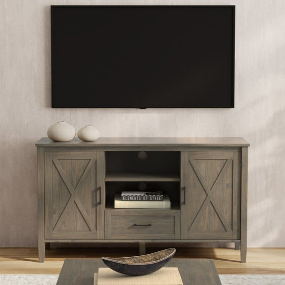 Simpli Home Ela SOLID WOOD 53 inch Wide Transitional TV Media Stand in Smoky Brown For TVs up to 60 inches