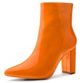 thumbnail image 1 of Unique Bargains Women's Pointed Toe Zipper Patent Leather Ankle Chunky Boots, 1 of 7