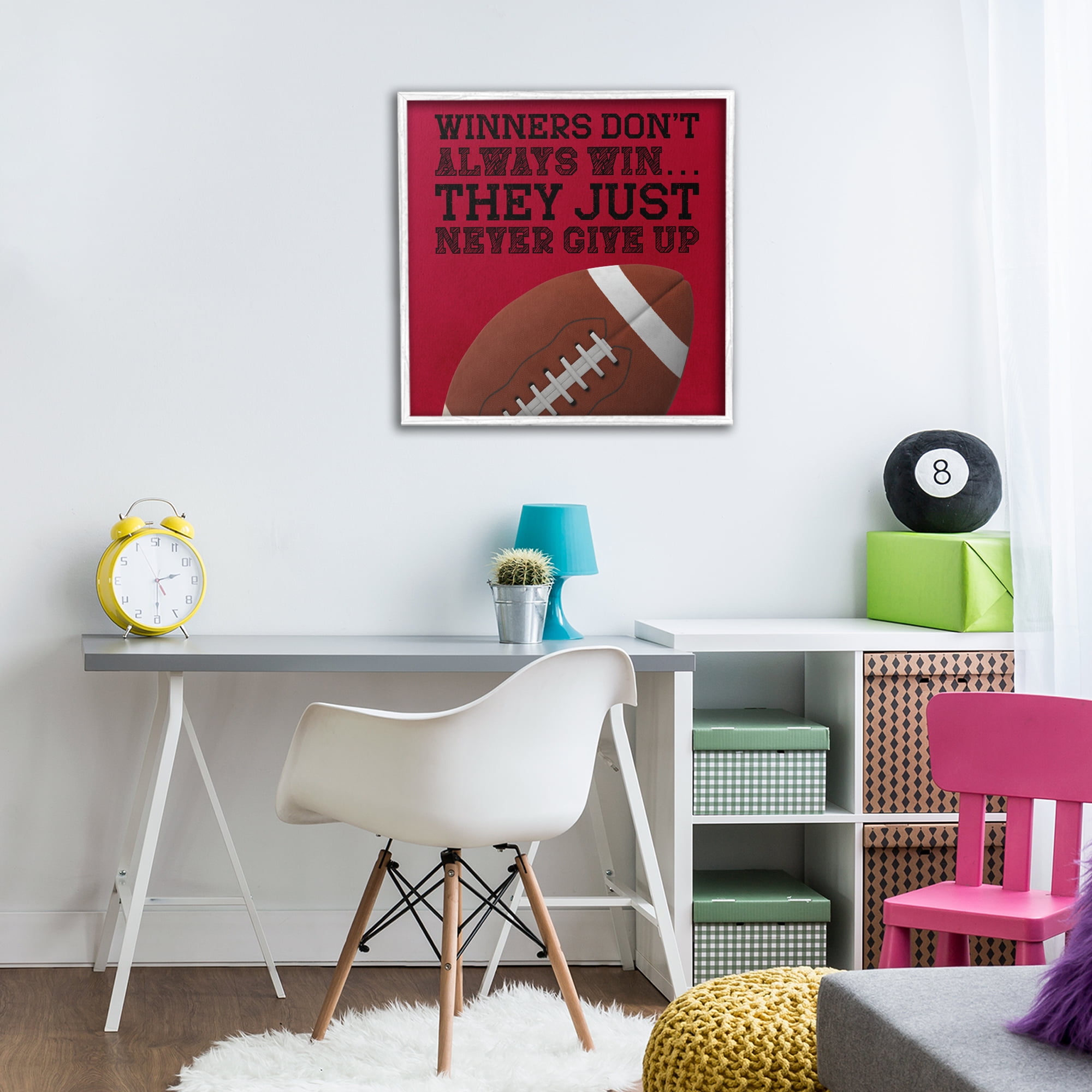 Winners Never Give Up White Framed Giclee Art, design by Marcus Prime