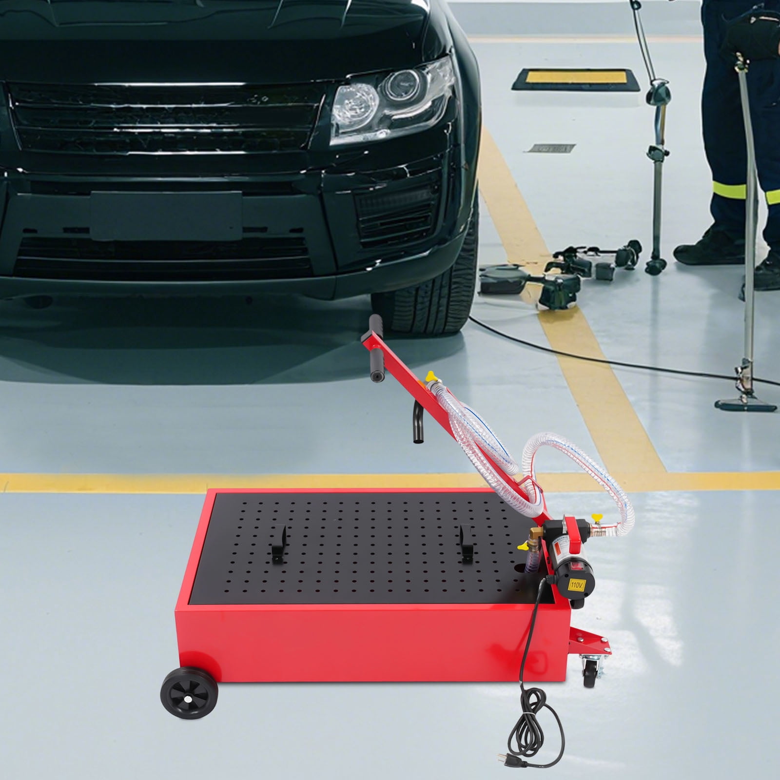 Low Profile Oil Drain Pan 20 Gal Oil Drain Pan with 110V Electric Pump, Electric Oil Drain Pan with 8Ft Long Hose, Large Capacity Oil Change Pan for Truck Cars SUVs
