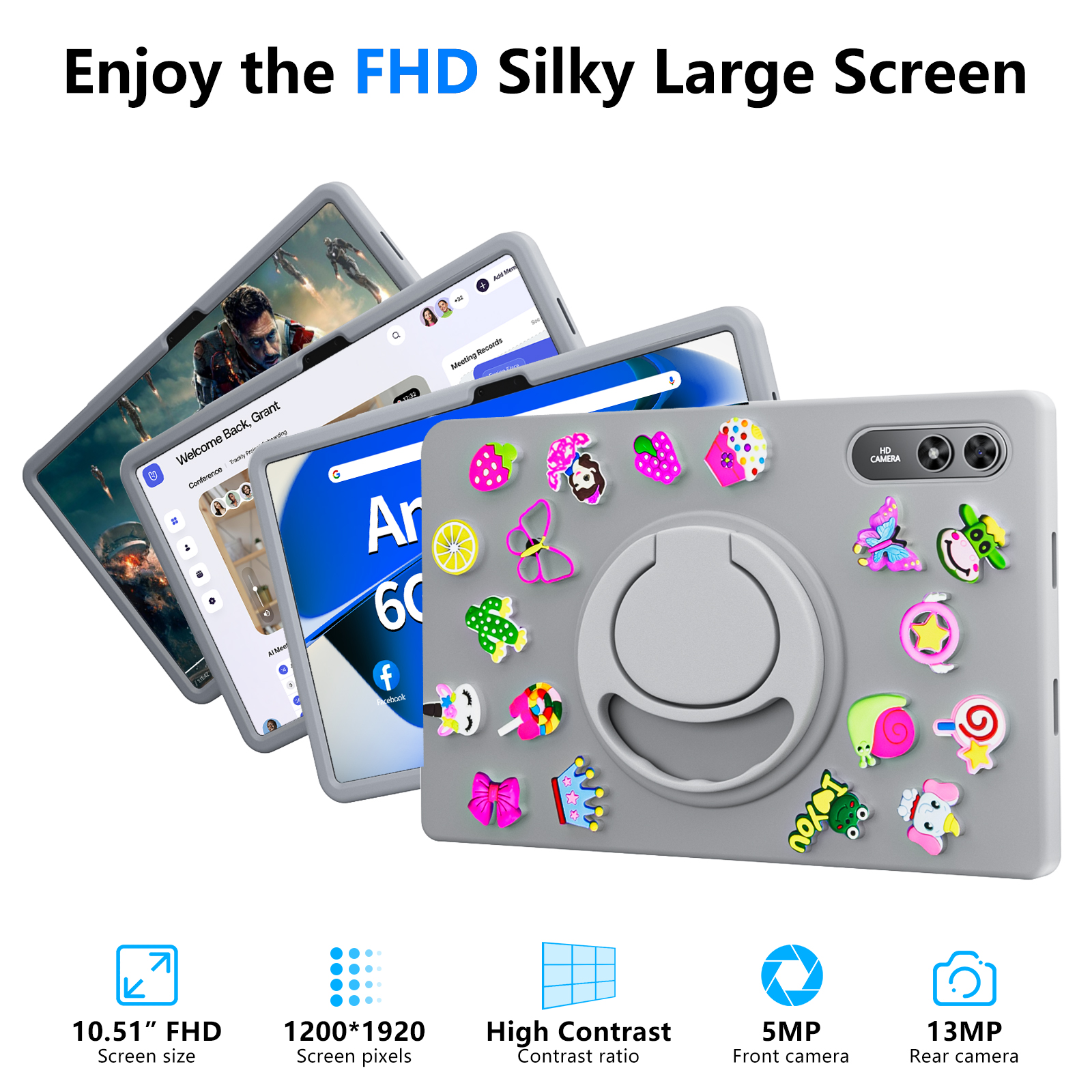 SGIN Android 13 Tablet 10.51 inch with 6GB RAM 128GB ROM, Octa-Core 2.0Ghz Processor, 1920 * 1200 FHD IPS Touch Screen, 5+13MP Dual Camera, 6200mAh Battery, 5G WiFi, Bluetooth 5.0, Gray