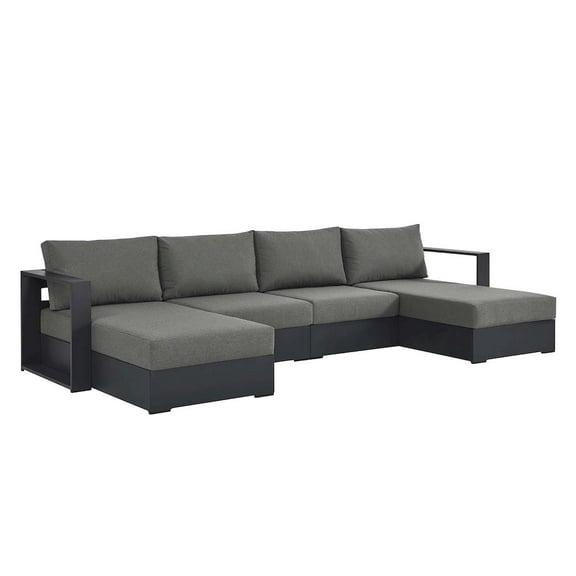 Modway Tahoe Outdoor Patio Powder-Coated Aluminum 4-Piece Sectional Sofa Set in Gray Charcoal