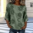 thumbnail image 2 of Womens Summer Tops 100% Cotton Fashion Casual Embroidery Round Neck 3/4 Sleeve Spring Blouse Tops, 2 of 7