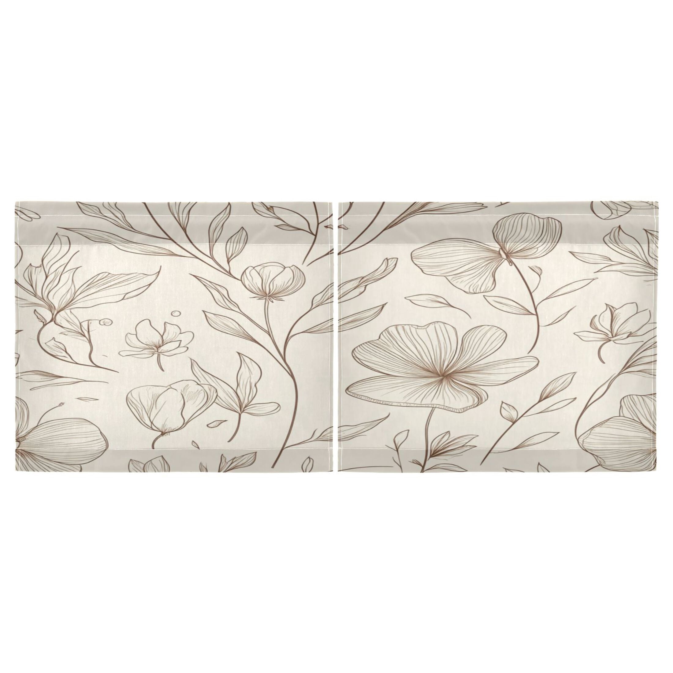 Elegant Line Art Floral Pattern 27"x36" Linen Look Cafe Curtain Set with Privacy and UV Protection