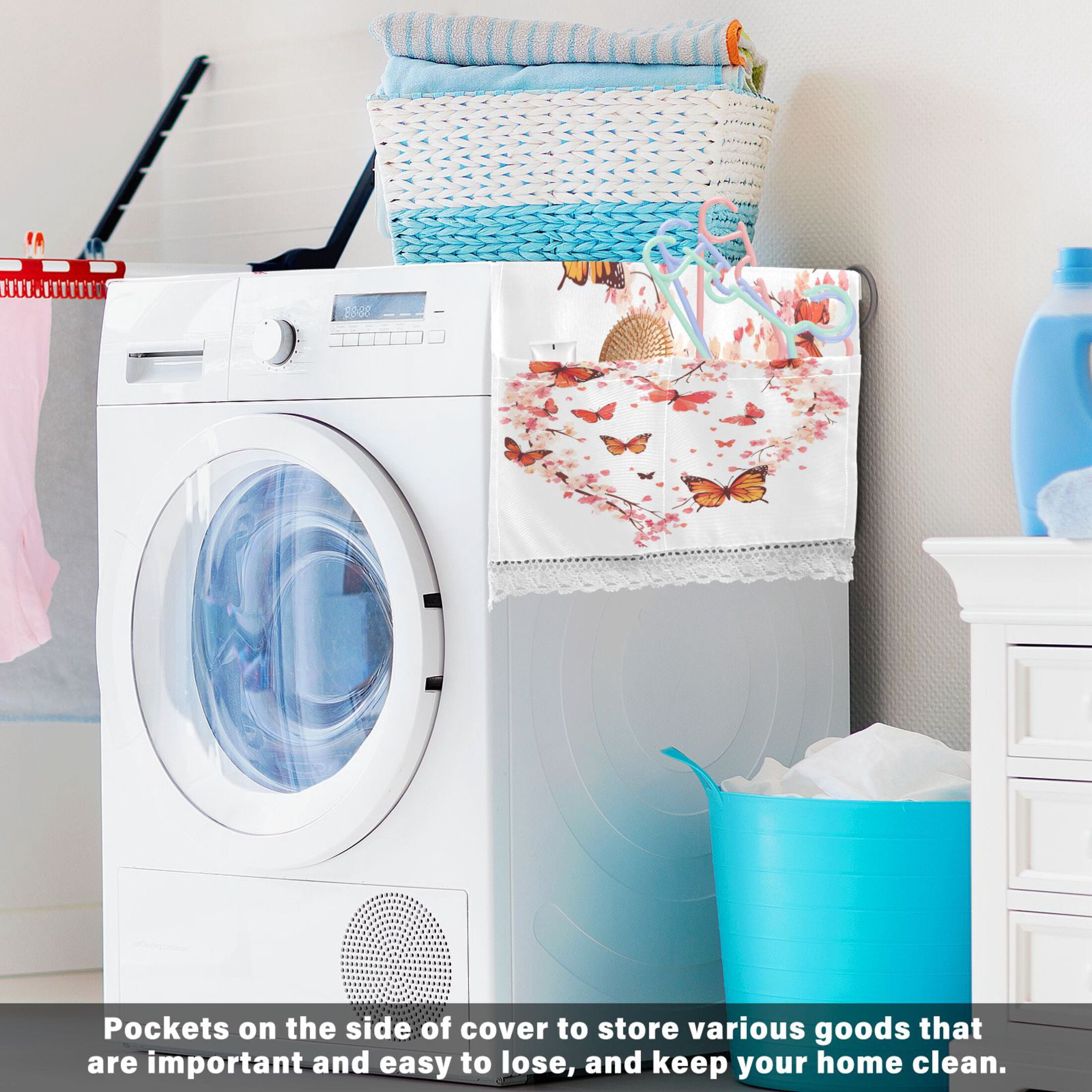 WOBOGO Orange Butterfly Pink Floral Washing Machine Cloth Dryer Refrigerator Top Cover Protective Non-Slip Mat For Kitchen Laundry