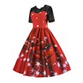 thumbnail image 4 of Vestido De Navidad De Manga Corta Con Estampado Vintage Vestidos De Encaje Para Mujer (Rojo Xl) Tmvgtek Mujer, 4 of 9