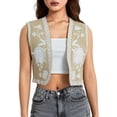 thumbnail image 3 of ZAXARRA Women Vintage Floral Embroidered Vest Tops Sleeveless Linen Open Front Cardigan Boho Blouses Waistcoat, 3 of 9