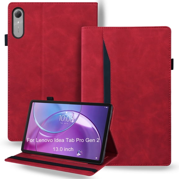 DWaybox Case for Lenovo Idea Tab Pro Gen 2 13.0 inch 2026 Model TB390FU, Retro PU Leather & TPU Hybrid Shockproof Cover with Kickstand, Card Slots, Anti-Slip Grip Strap -Red