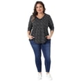 thumbnail image 3 of DARING DIVA Women's Plus Floral V Neck Long Sleeve Ruffle Blouses 2X Black White, 3 of 6