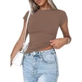 thumbnail image 2 of Lucakuins-Tops cortos de manga corta para mujer, camisetas básicas ajustadas de Color sólido con cuello redondo para fiesta, ropa de calle de verano Lucakuins  moda, 2 of 6