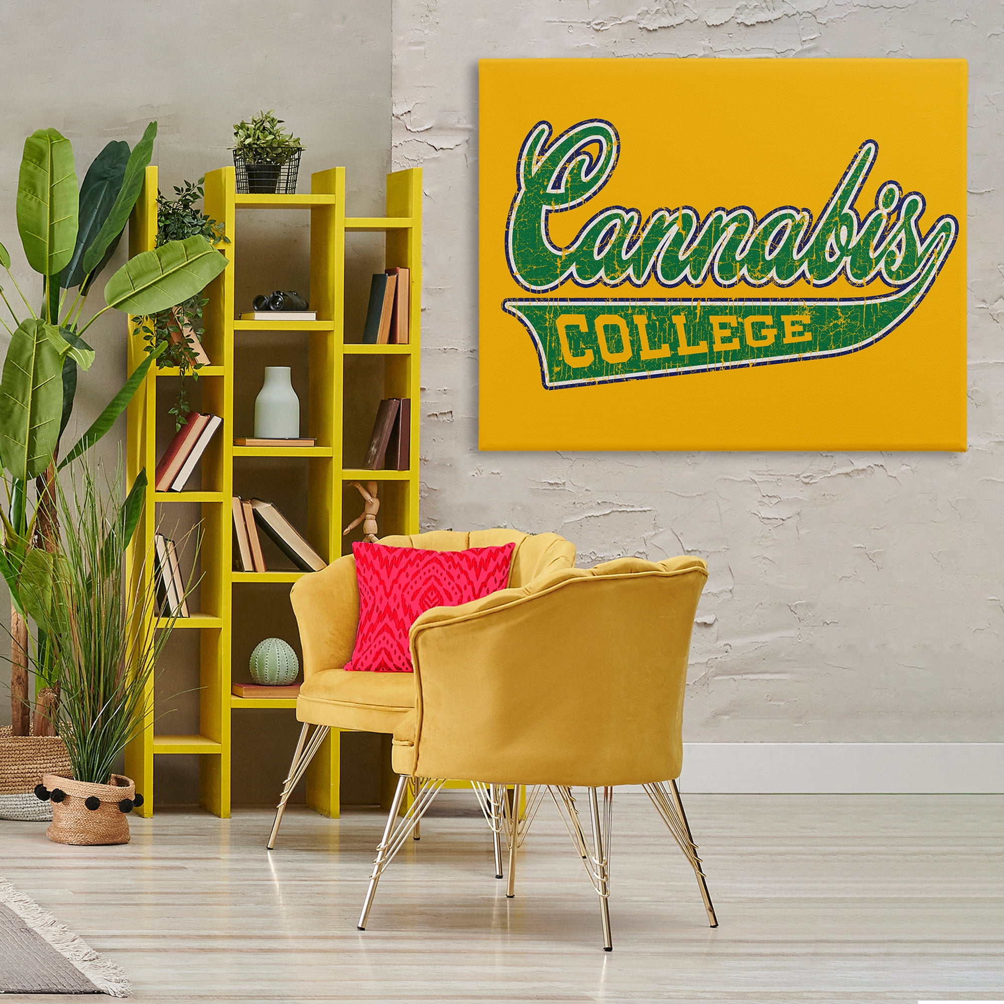 Stupell Industries Cannabis College Varsity Novelty & Humor Painting Wrapped Canvas Art Print Wall Art, 48 x 36