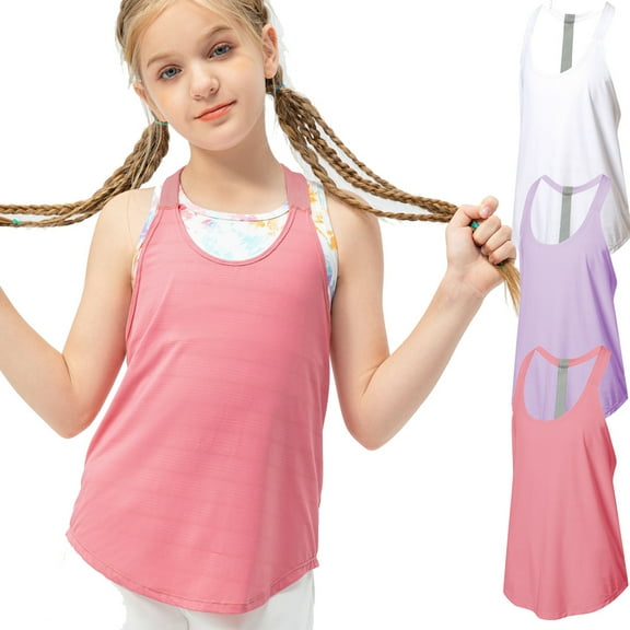 Girls Athletic Tank Tops Kids Sleeveless Tee Gym Workout Yoga Sports Shirt Vest 5-12 Years